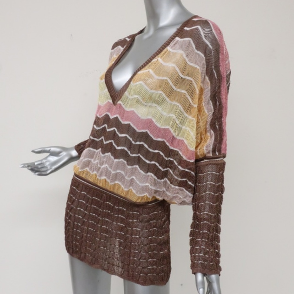 Missoni Knit Top Brown/Multi Zig Zag Size 44 - Picture 2 of 5